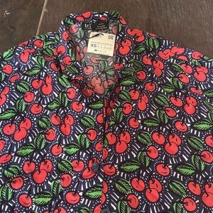 TRF Zara women’s blouse Cherries button up . XS. New with tags. Cropped style
